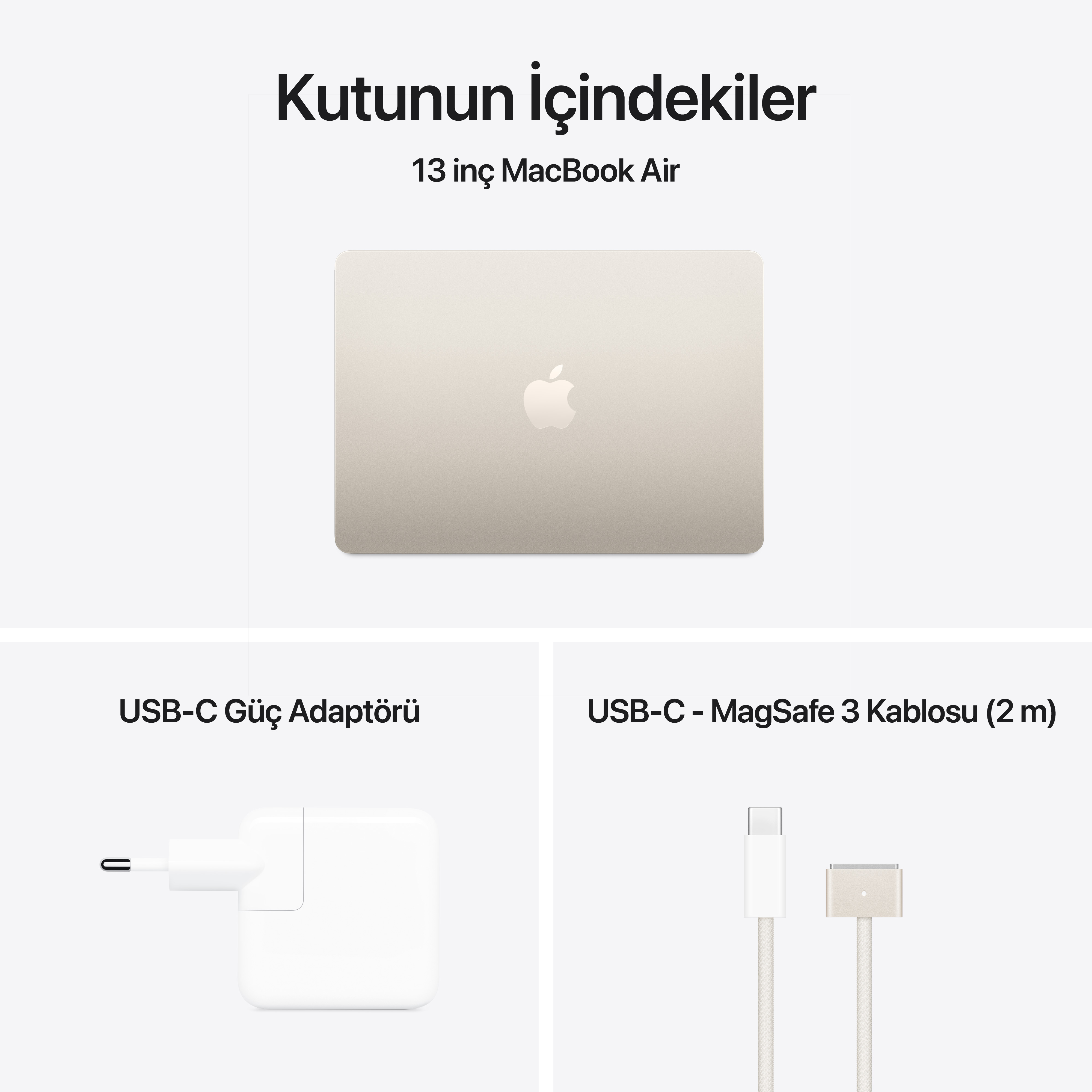 MacBook Air 13 M4 Yıldız Işığı Kutunun İçindekiler