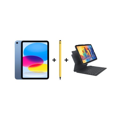 iPad Eğitim Seti 14 - iPad A16 Wi-Fi Mavi, Zagg Pro Stylus 2 Sarı Kalem ve Zagg Pro Keys