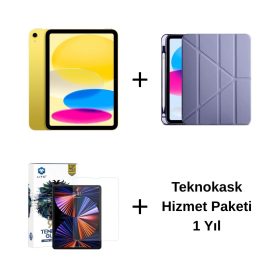 Edu Set 1 – iPad (A16) Wi-Fi 128GB Sarı, Zore Mor Kılıf, Lito Ekran Koruyucu ve Teknokask 1 Yıl