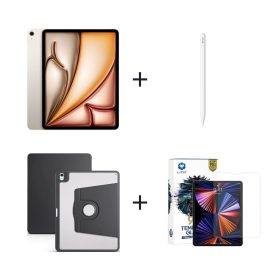 Piri Reis Paket 1 – iPad Air 13 inç Wi-Fi 256GB Yıldız Işığı, Apple Pencil (USB-C), Zore Kılıf Siyah ve Lito Ekran Koruyucu