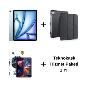 Edu Set 2 – iPad Air 11 inç (M3) 128GB Mavi, Zore Siyah Kılıf, Lito Ekran Koruyucu ve Teknokask 1 Yıl