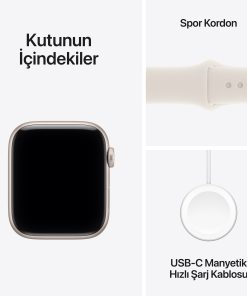 Apple Watch SE 3 GPS 40mm Yıldız Işığı Spor Kordon Kutu İçeriği