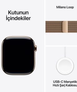 Apple Watch Series 11 GPS + Cellular Altın Titanyum Milano Loop Kutu İçeriği