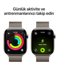 Apple Watch Series 11 GPS + Cellular Natürel Titanyum Milano Loop Aktivite