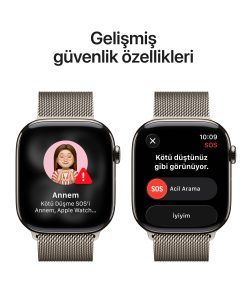 Apple Watch Series 11 GPS + Cellular Natürel Titanyum Milano Loop Güvenlik