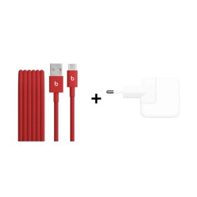 iPhone Aksesuar Seti 2 – Beats USB-A – USB-C Örgü Kablo Ateş Kırmızısı, 12W Şarj Adaptörü