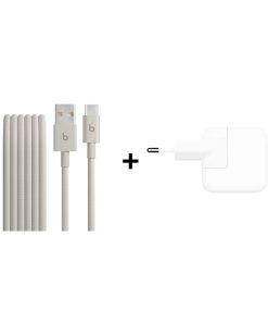 iPhone Aksesuar Seti - USB-C Kablo Granit Beji, Apple 12W Adaptör
