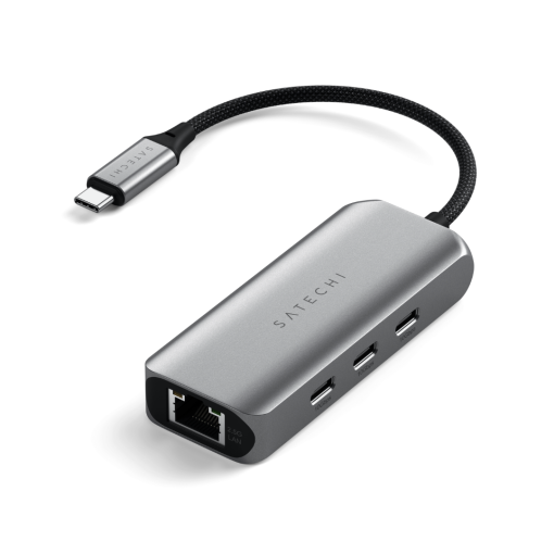 Satechi 4 in 1 USB-C Hub 2.5Gbit Ethernet Uzay Grisi ST-H3C25EM Yan Giriş Portları