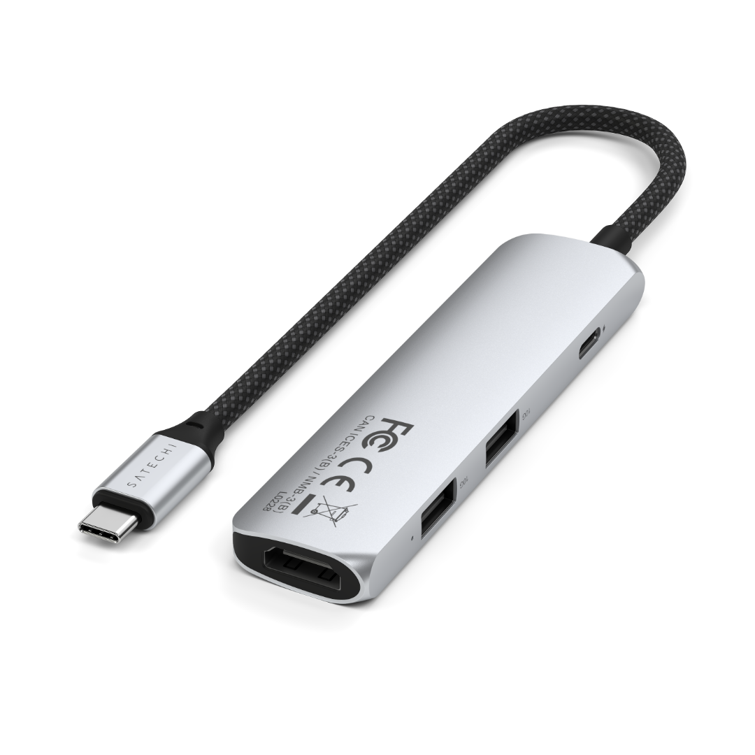 Satechi 4 in 1 USB-C Slim Multiport Adaptör 4K Gümüş ST-P4SS Arka Görünüm