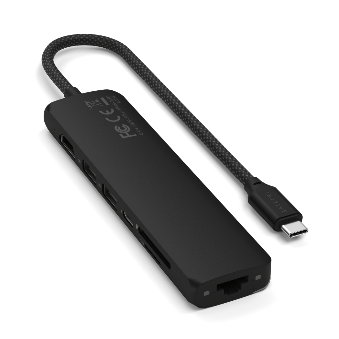 Satechi 7 in 1 USB-C Slim Multiport Adaptör Ethernet Siyah ST-P7SK Kablo