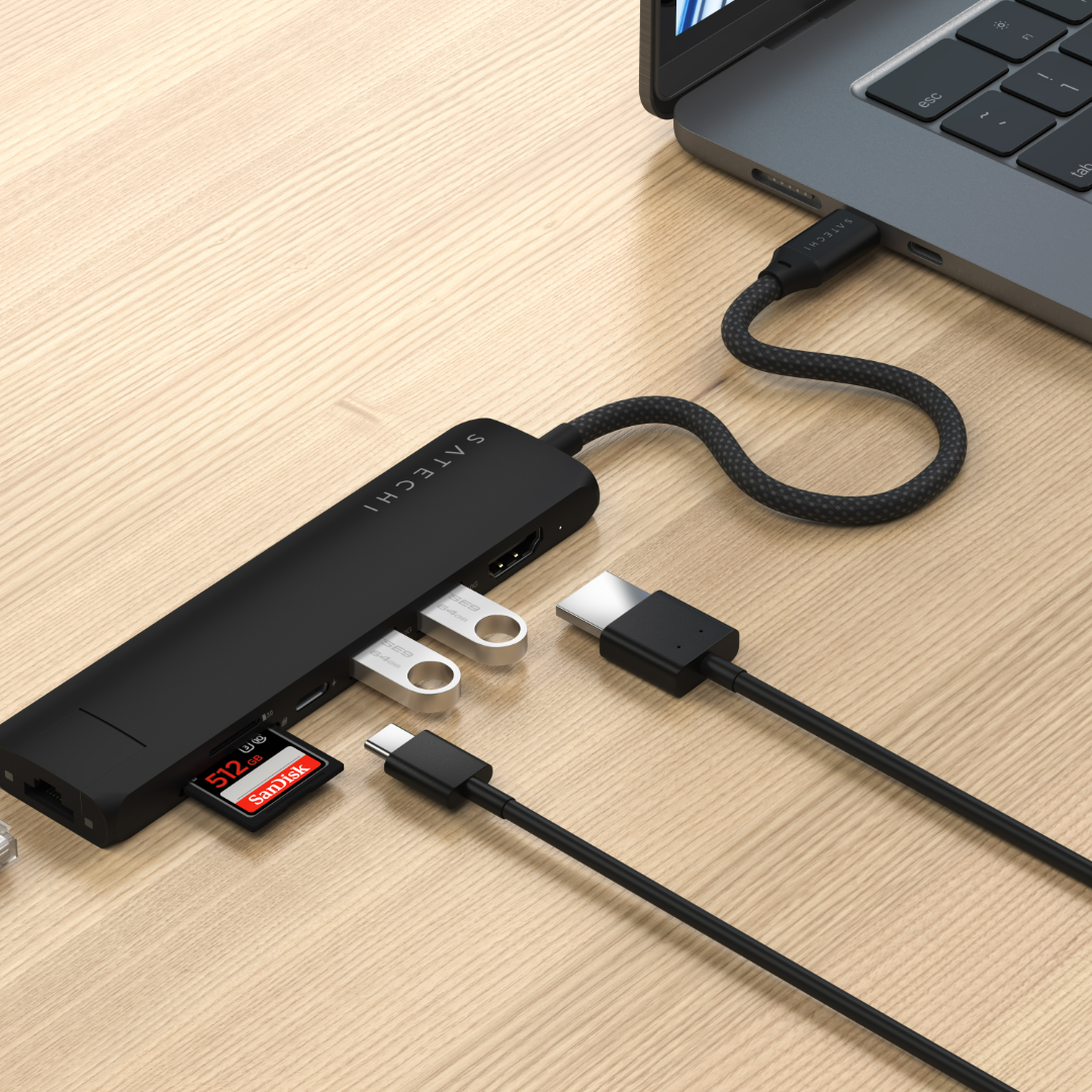 Satechi 7 in 1 USB-C Slim Multiport Adaptör Ethernet Siyah ST-P7SK Bağlantı