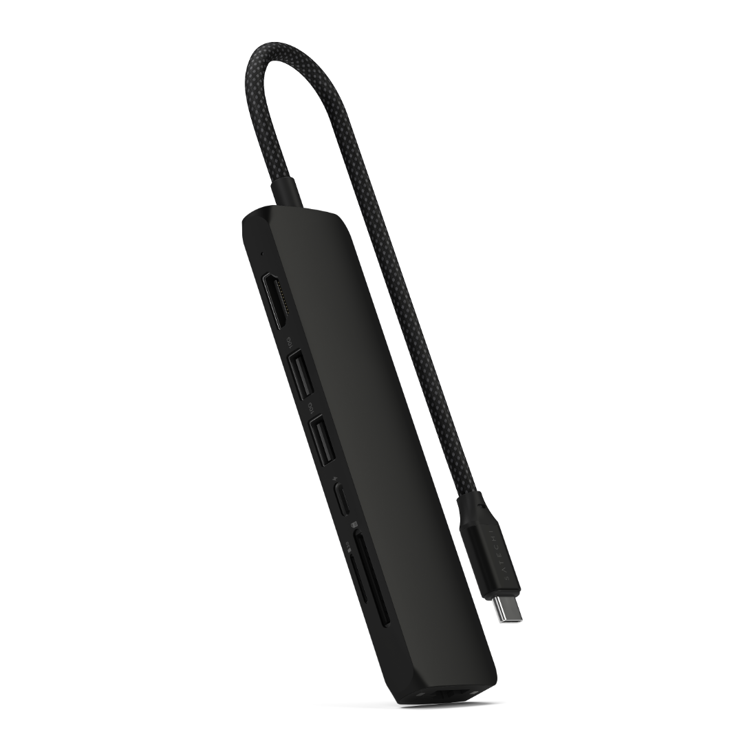 Satechi 7 in 1 USB-C Slim Multiport Adaptör Ethernet Siyah ST-P7SK Yan Görünüm
