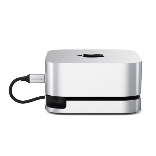 Satechi Mac Mini M4 Stand & Hub SSD Gümüş ST-GNMMES Yan Görünüm