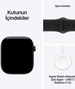 Apple Watch Series 12 Siyah Alüminyum Kasa Siyah Spor Kordon Kutu İçeriği