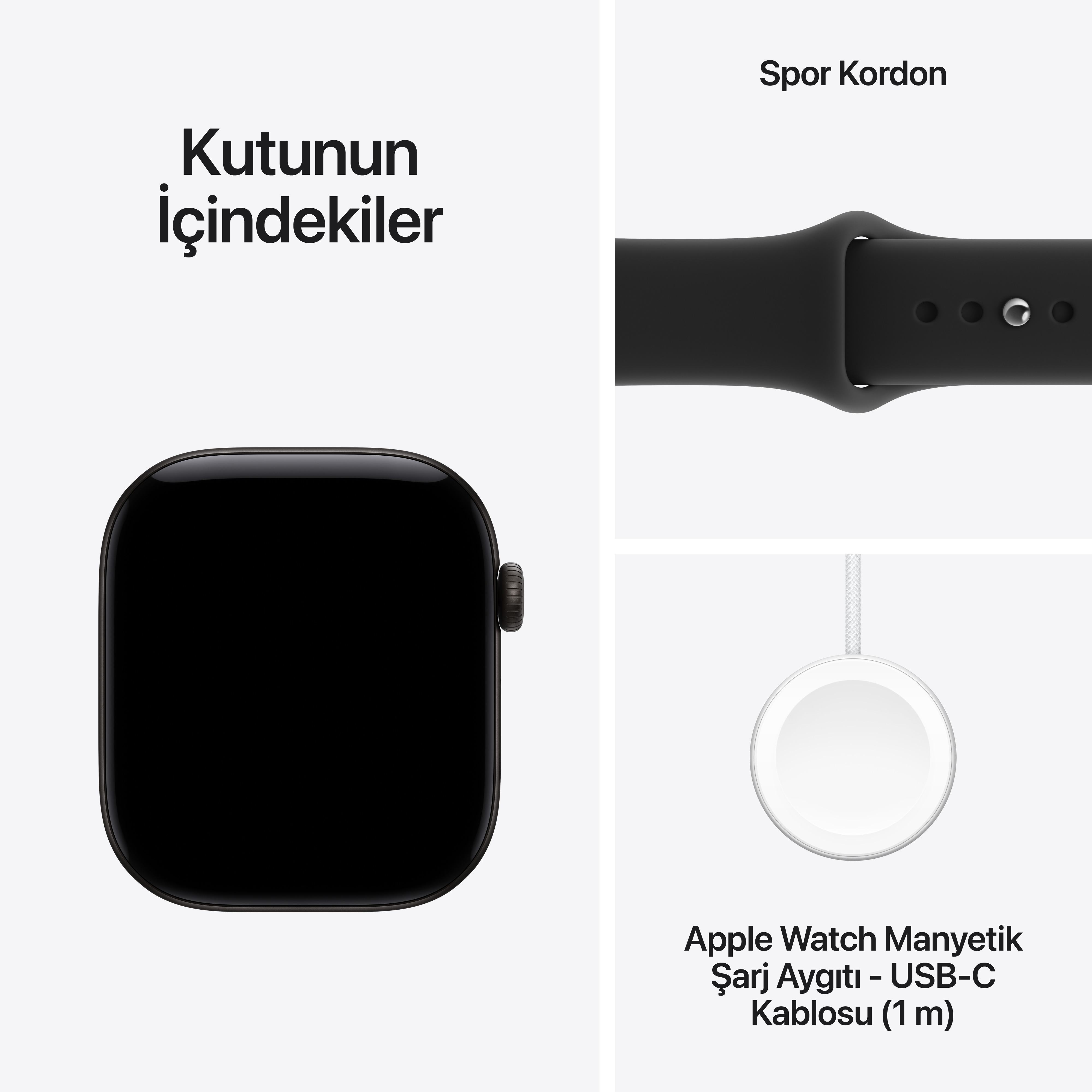 Apple Watch Series 12 Siyah Alüminyum Kasa Siyah Spor Kordon Kutu İçeriği