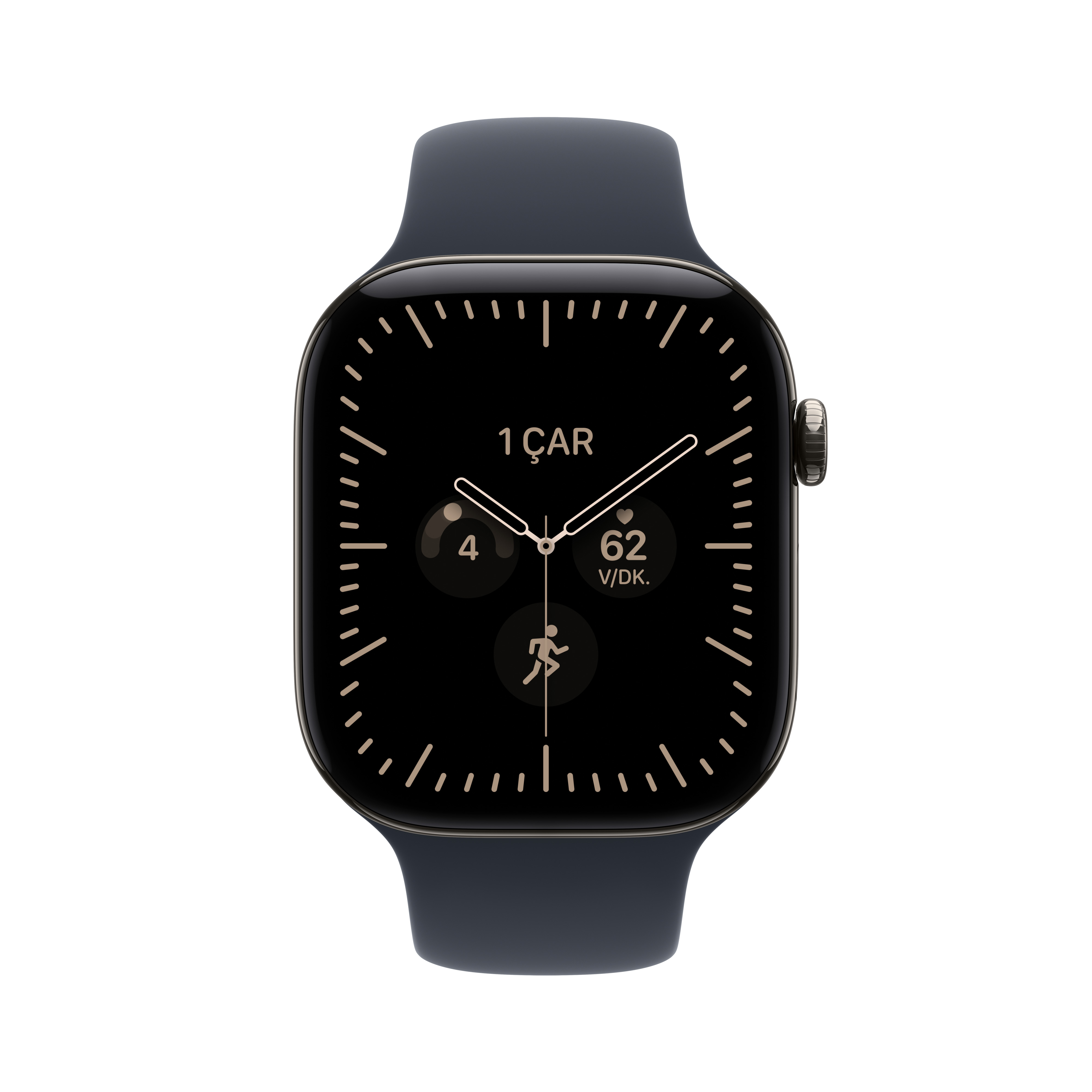 Apple Watch Series 12 Natürel Titanyum Kasa Lacivert Spor Kordon Ekran