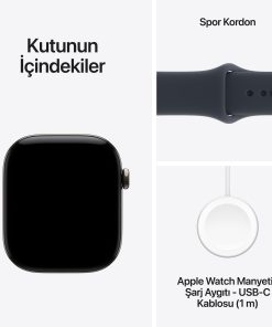 Apple Watch Series 12 Natürel Titanyum Kasa Lacivert Spor Kordon Kutu İçeriği