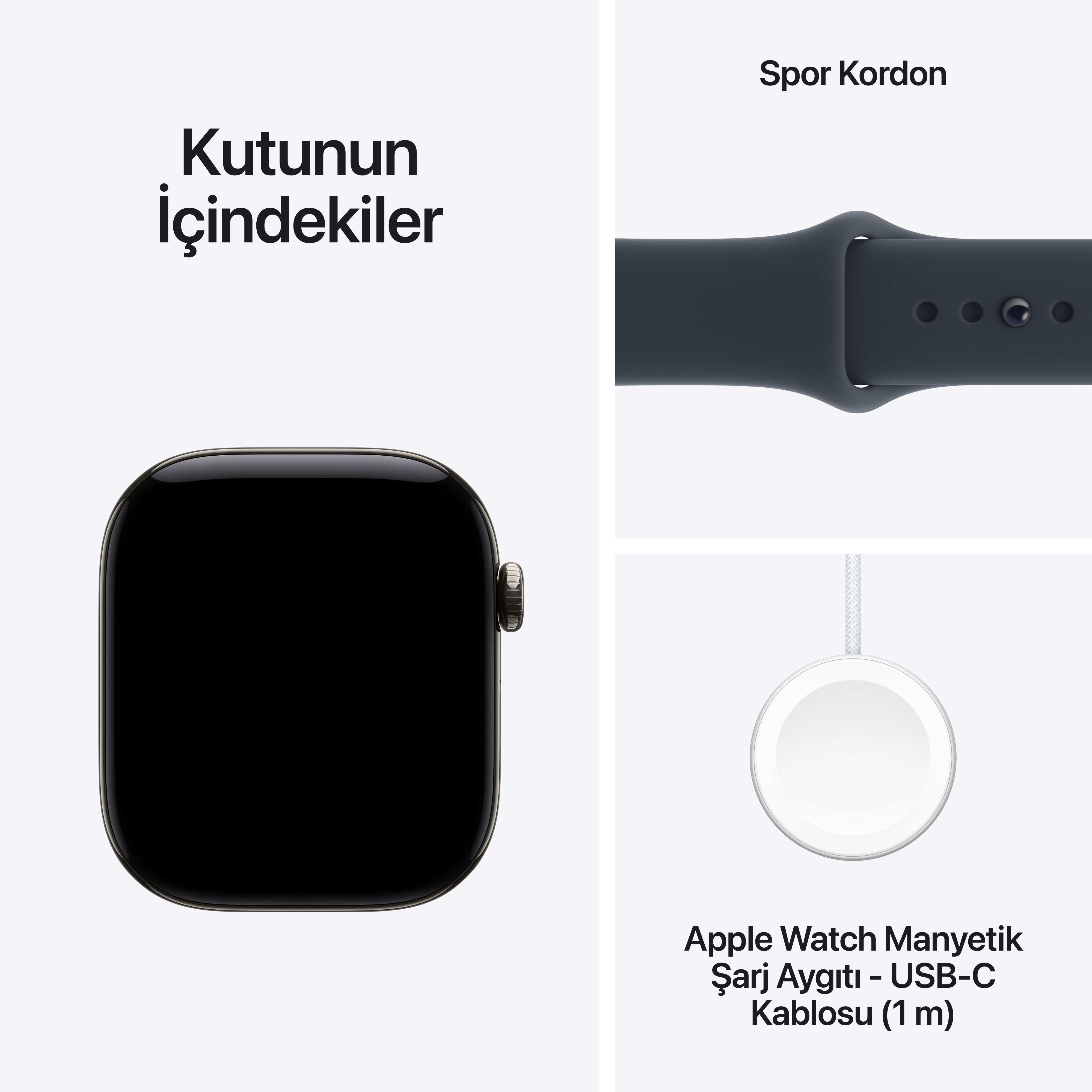 Apple Watch Series 12 Natürel Titanyum Kasa Lacivert Spor Kordon Kutu İçeriği