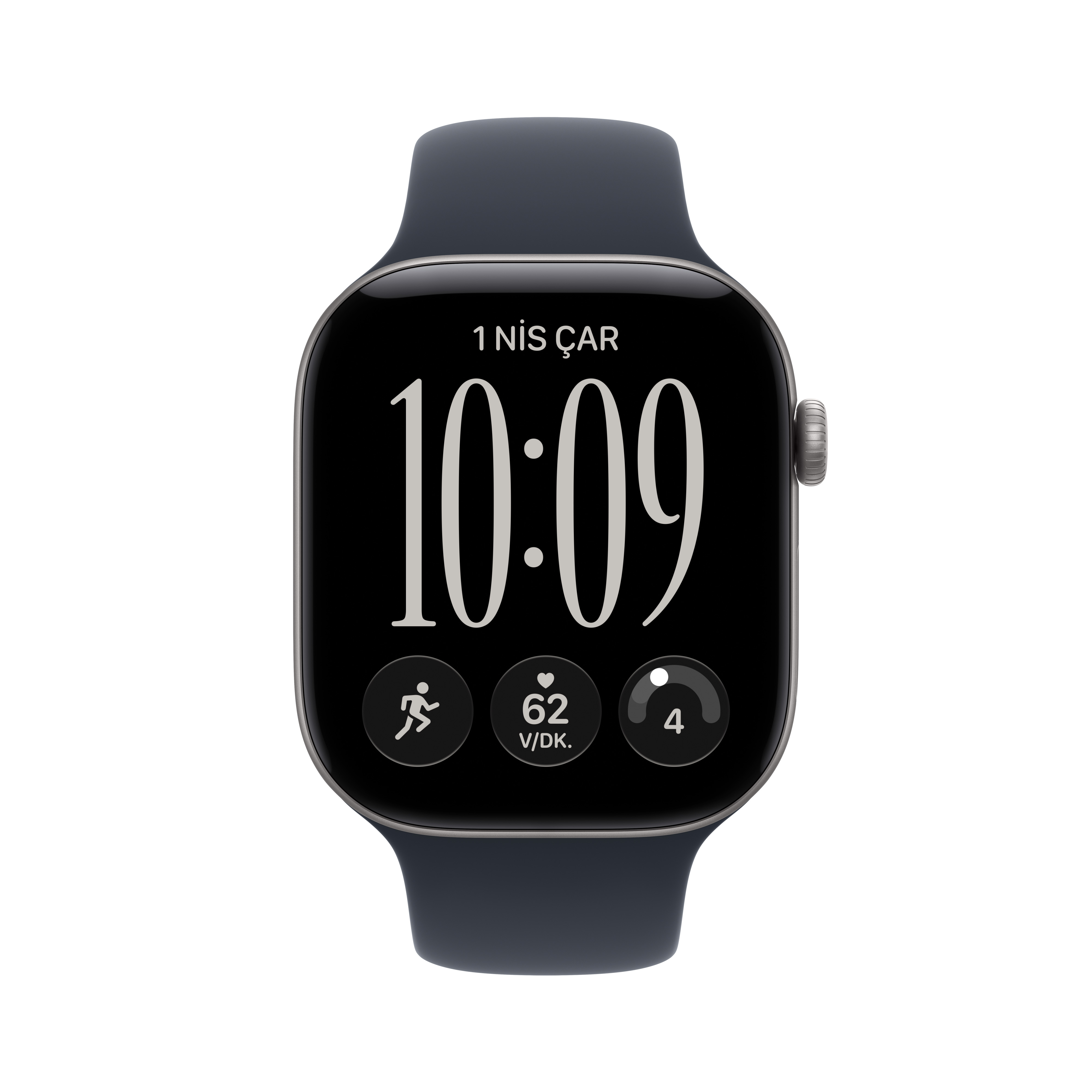Apple Watch Series 12 Uzay Grisi Alüminyum Kasa Lacivert Spor Kordon Ekran