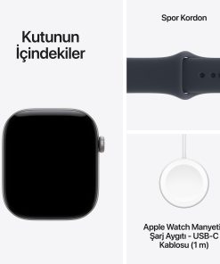 Apple Watch Series 12 Uzay Grisi Alüminyum Kasa Lacivert Spor Kordon Kutu İçeriği