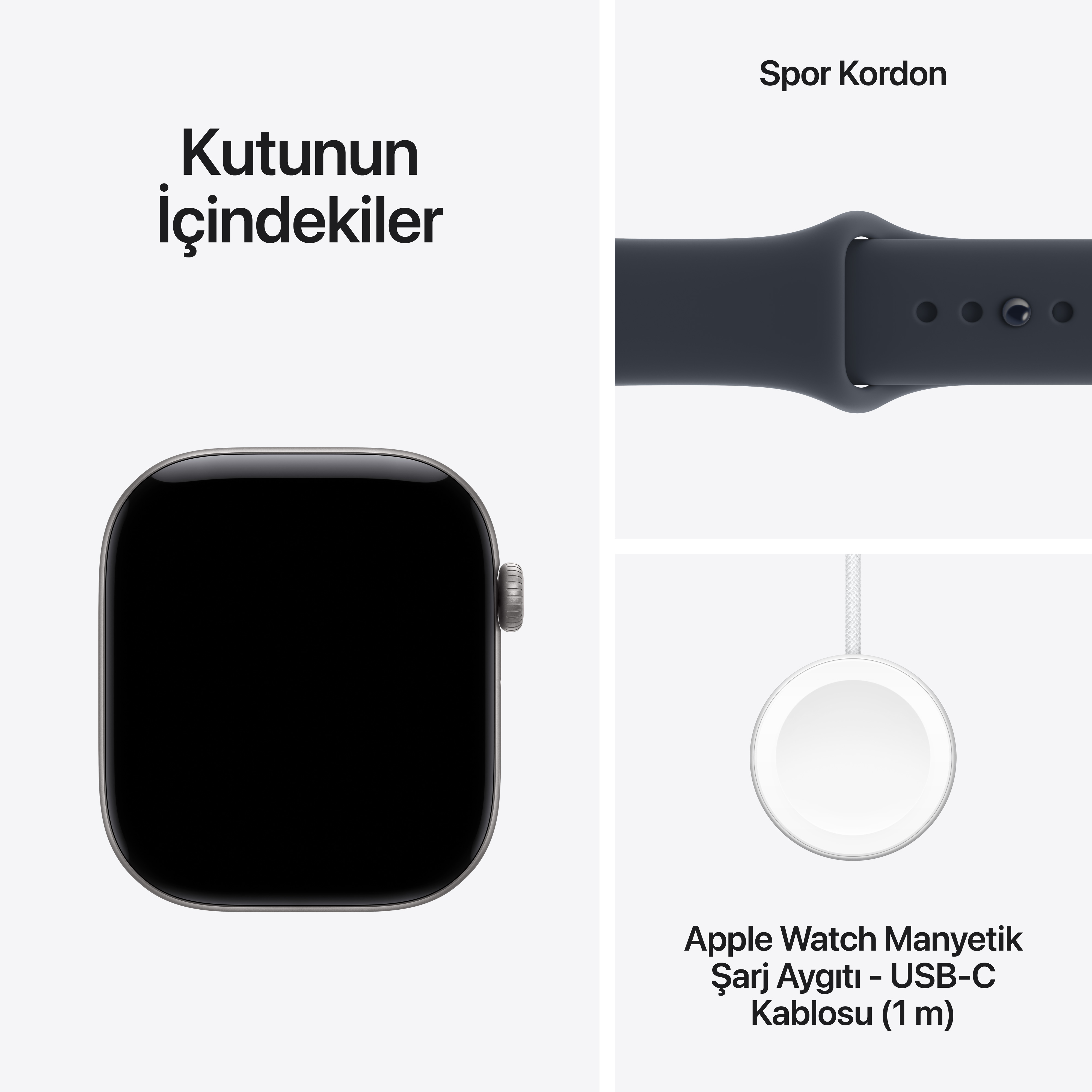 Apple Watch Series 12 Uzay Grisi Alüminyum Kasa Lacivert Spor Kordon Kutu İçeriği
